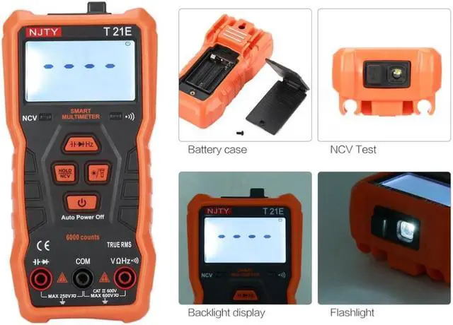 Alt view image 4 of 7 - T21E 5999 Counts Backlight NCV Digital Multimeter AC/DC Voltmeter True RMS Diode Resistence Cap HZ Tester Data Hold