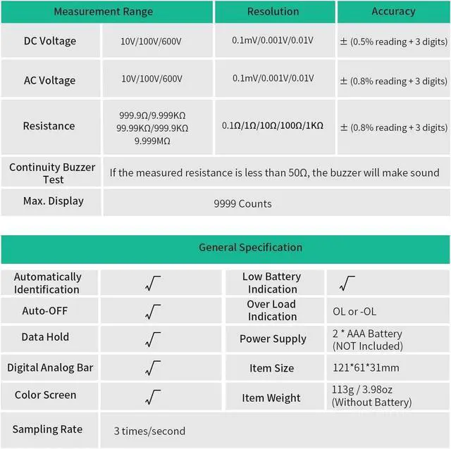 Alt view image 6 of 7 - FUYI FY108S 9999 Counts True RMS Digital Multimeter Palm Size Automatic Multimeter Handheld Mini Universal Meter High-precision Electrician Multi-functional Digital Multi-meter Measure Current AC/DC V