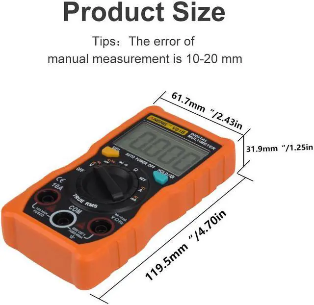 Alt view image 3 of 7 - ANENG V01B 4000 Counts Digital Multimeter Comprobador Automotive Electrical Dmm Transistor Tester Capacitance Meter Test Point - Orange