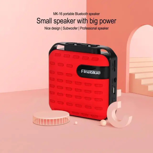 Alt view image 2 of 7 - Fineblue MK-16 Metal Bass Bluetooth wireless Hifi speaker portable Wireless receiver support TWS TF Handsfree call Subwoofer (Red)