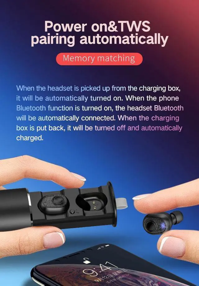 Alt view image 5 of 7 - FineBlue X9 PLUS Bluetooth Headset 5.0 Twin Belt Charging metal Box Bluetooth Headset Sports Music Earphones Headsets Handfree (Black)