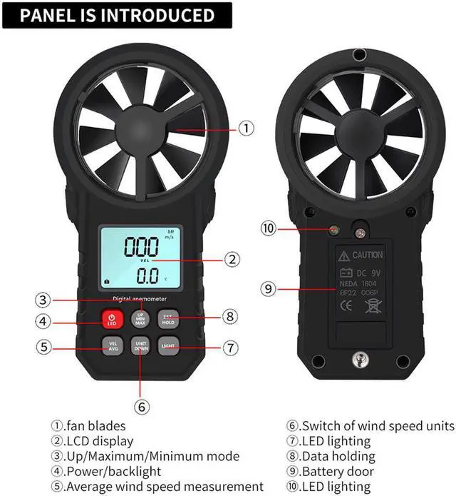 Alt view image 3 of 7 - LCD Digital Anemometer Wind Speed Meter wind sensor /Air Velocity/Air Temperature Test Tool Wind Speed Gauges with Flashlight - Gray