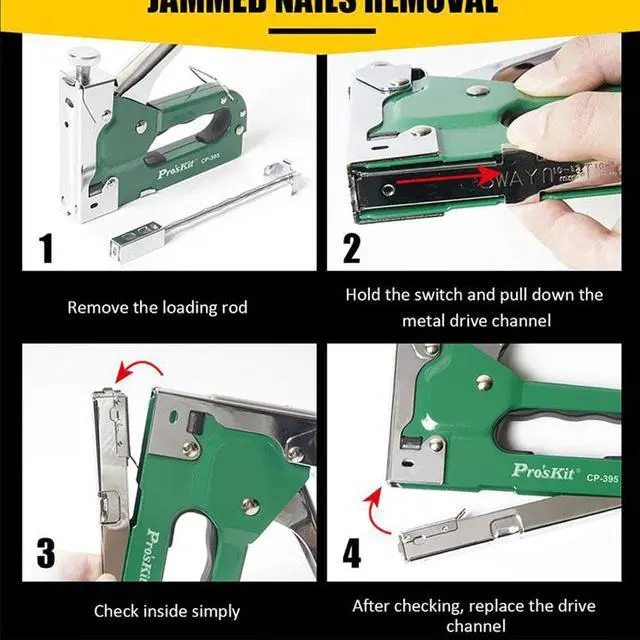Alt view image 5 of 7 - Pro'sKit CP-395 Heavy Duty Nail Staple Gun 3 in 1 Furniture Stapler For Wood Door Upholstery Framing Rivet Gun Kit Nailers Rivet