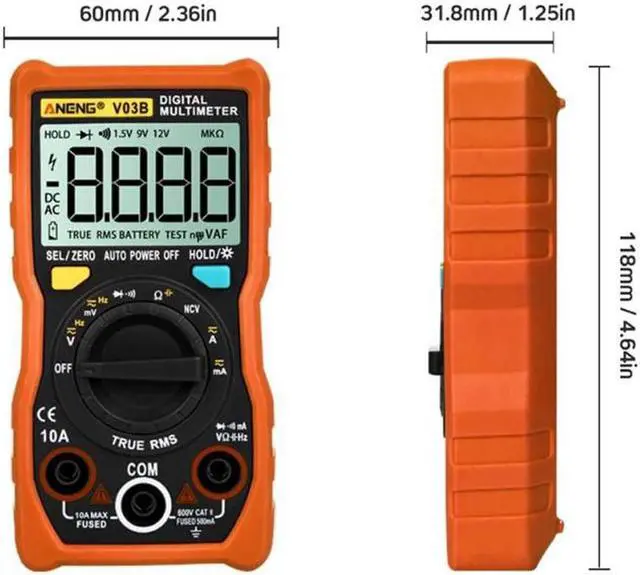 Alt view image 3 of 7 - ANENG V03B LCD Analog Digital Multimeter Tester 4000 Counts Multimetro Esr Meter Multimeter Auto Power Off Peak Auto Meter - Orange