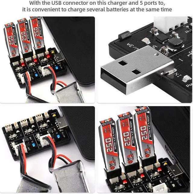 Alt view image 2 of 9 - U5 1-2S LiPo LiHV Battery Charger with USB Port MCPX MCX JST-PH 2.0 Molex 1.25