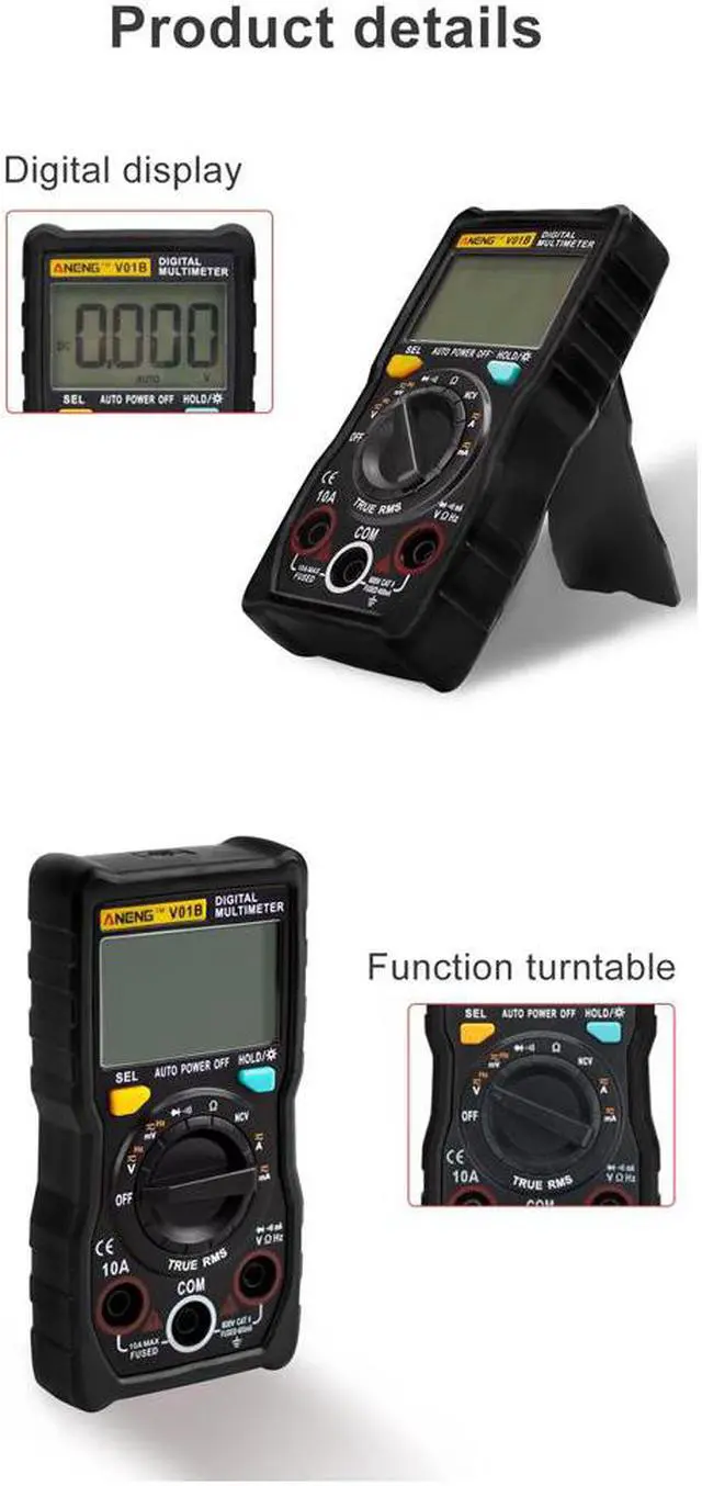 Alt view image 3 of 7 - ANENG V01B 4000 Counts Digital Multimeter Comprobador Automotive Electrical Dmm Transistor Tester Capacitance Meter Test Point - Black