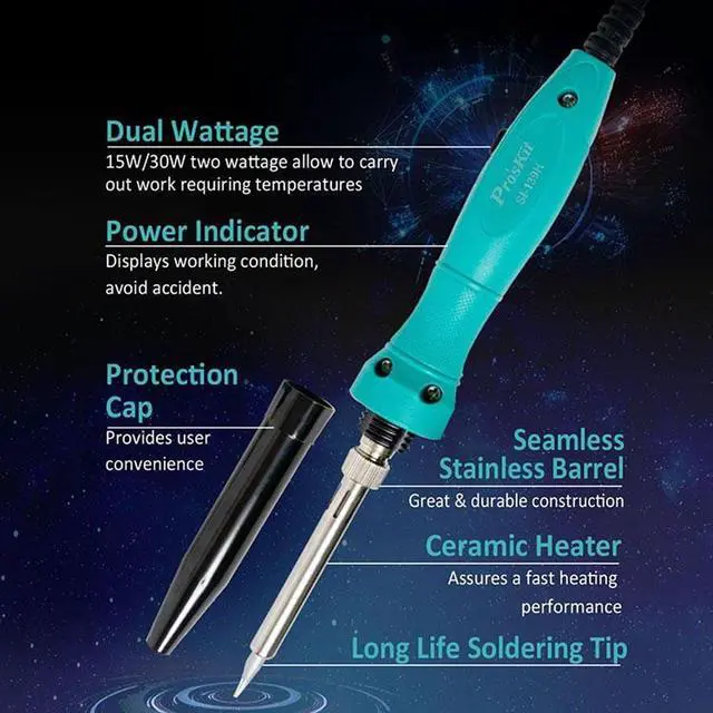 Alt view image 6 of 7 - New Pro'skit SI-139H 220V Adjustable Double Power Electricity Soldering Iron 15W/30W Welding Solder Rework Station Heat Pencil Repair Tools