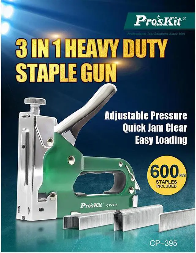 Alt view image 2 of 7 - Pro'sKit CP-395 Heavy Duty Nail Staple Gun 3 in 1 Furniture Stapler For Wood Door Upholstery Framing Rivet Gun Kit Nailers Rivet