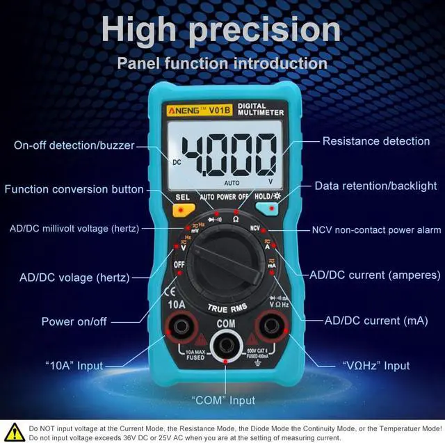 Alt view image 5 of 7 - ANENG V01B 4000 Counts Digital Multimeter Comprobador Automotive Electrical Dmm Transistor Tester Capacitance Meter Test Point - Blue