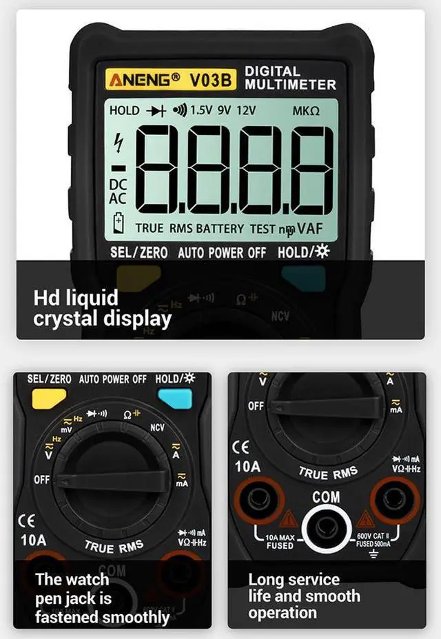 Alt view image 4 of 6 - ANENG V03B LCD Analog Digital Multimeter Tester 4000 Counts Multimetro Esr Meter Multimeter Auto Power Off Peak Auto Meter - Black