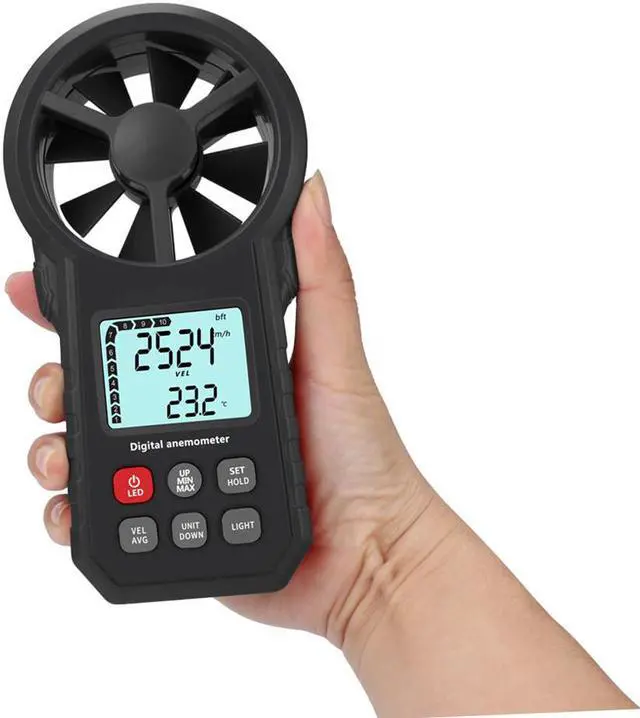 Alt view image 6 of 7 - LCD Digital Anemometer Wind Speed Meter wind sensor /Air Velocity/Air Temperature Test Tool Wind Speed Gauges with Flashlight - Gray