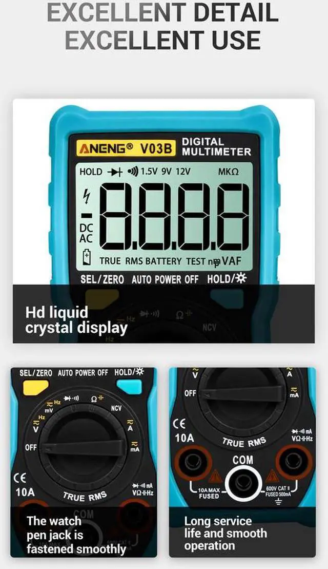 Alt view image 2 of 6 - ANENG V03B LCD Analog Digital Multimeter Tester 4000 Counts Multimetro Esr Meter Multimeter Auto Power Off Peak Auto Meter - Blue