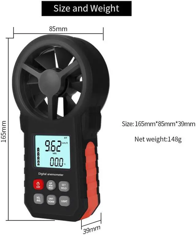 Alt view image 6 of 7 - LCD Digital Anemometer Wind Speed Meter wind sensor /Air Velocity/Air Temperature Test Tool Wind Speed Gauges with Flashlight