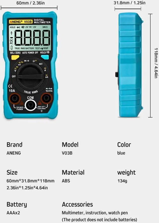 Alt view image 3 of 6 - ANENG V03B LCD Analog Digital Multimeter Tester 4000 Counts Multimetro Esr Meter Multimeter Auto Power Off Peak Auto Meter - Blue