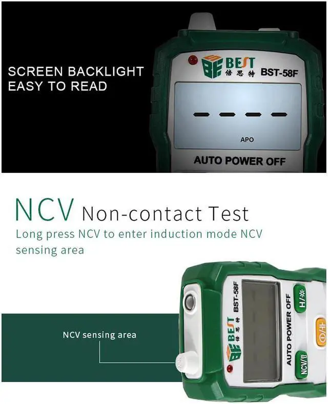 Alt view image 6 of 7 - BST-58F Digital Multimeter Auto Range 4000 Counts AC/DC Voltage Current Resistance Meter Capacitance Frequency Tester