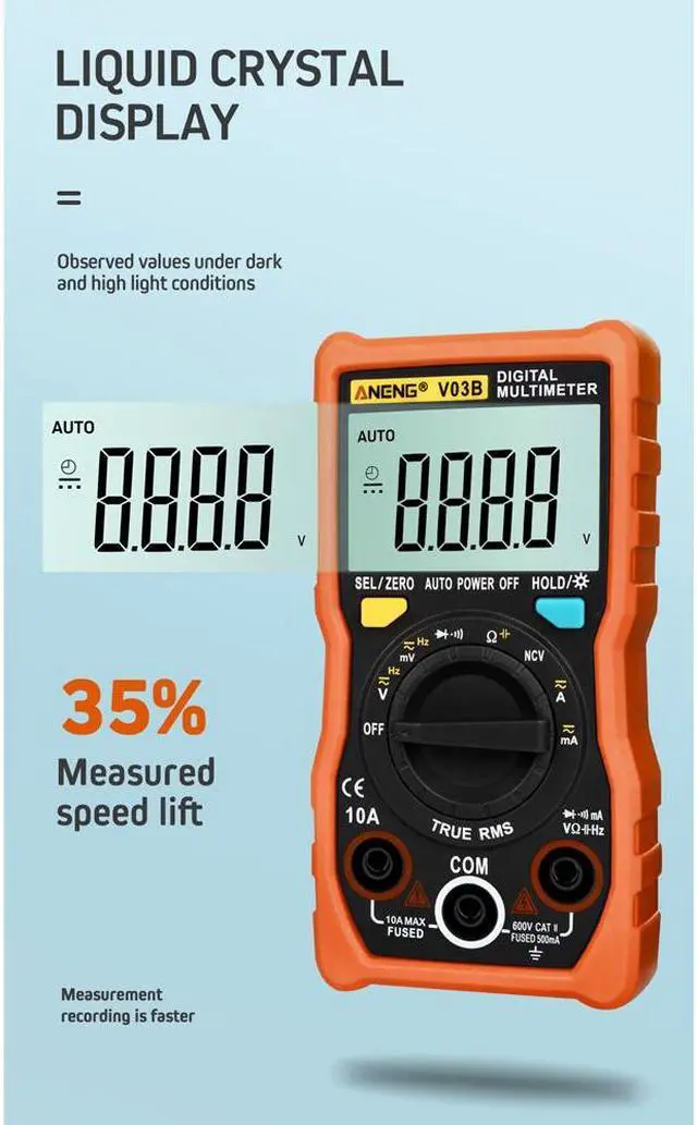 Alt view image 4 of 7 - ANENG V03B LCD Analog Digital Multimeter Tester 4000 Counts Multimetro Esr Meter Multimeter Auto Power Off Peak Auto Meter - Orange