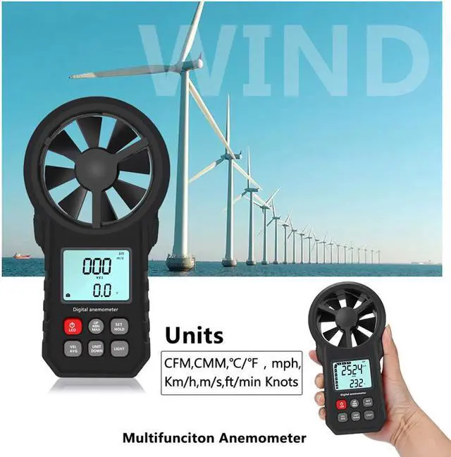 Alt view image 2 of 7 - LCD Digital Anemometer Wind Speed Meter wind sensor /Air Velocity/Air Temperature Test Tool Wind Speed Gauges with Flashlight - Gray