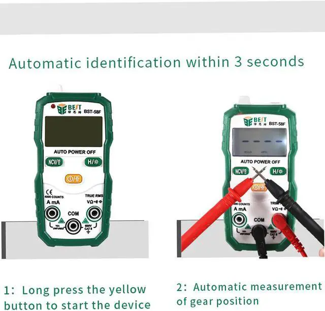 Alt view image 3 of 7 - BST-58F Digital Multimeter Auto Range 4000 Counts AC/DC Voltage Current Resistance Meter Capacitance Frequency Tester