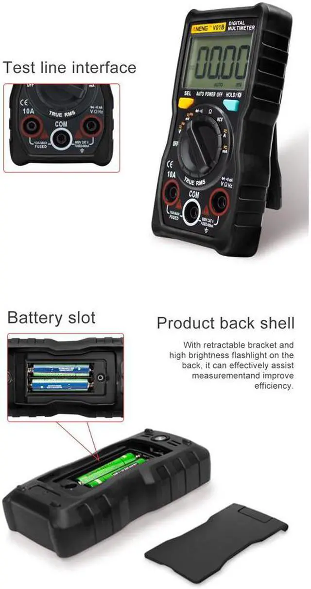Alt view image 6 of 7 - ANENG V01B 4000 Counts Digital Multimeter Comprobador Automotive Electrical Dmm Transistor Tester Capacitance Meter Test Point - Black