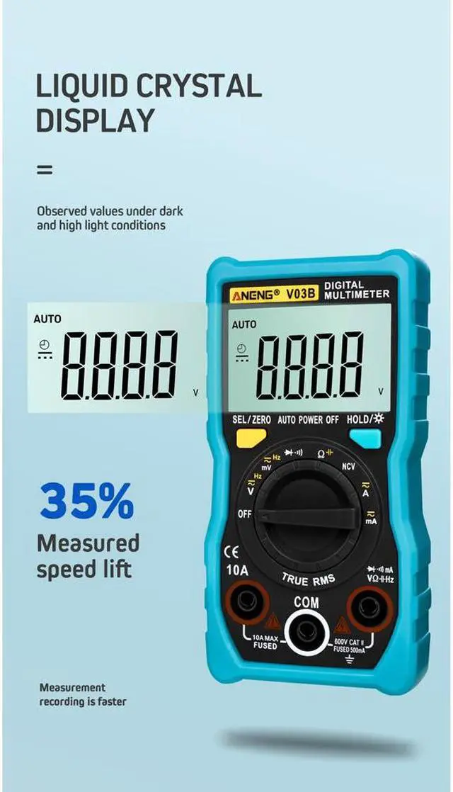 Alt view image 6 of 6 - ANENG V03B LCD Analog Digital Multimeter Tester 4000 Counts Multimetro Esr Meter Multimeter Auto Power Off Peak Auto Meter - Blue