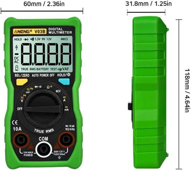 Alt view image 6 of 7 - ANENG V03B LCD Analog Digital Multimeter Tester 4000 Counts Multimetro Esr Meter Multimeter Auto Power Off Peak Auto Meter - Green