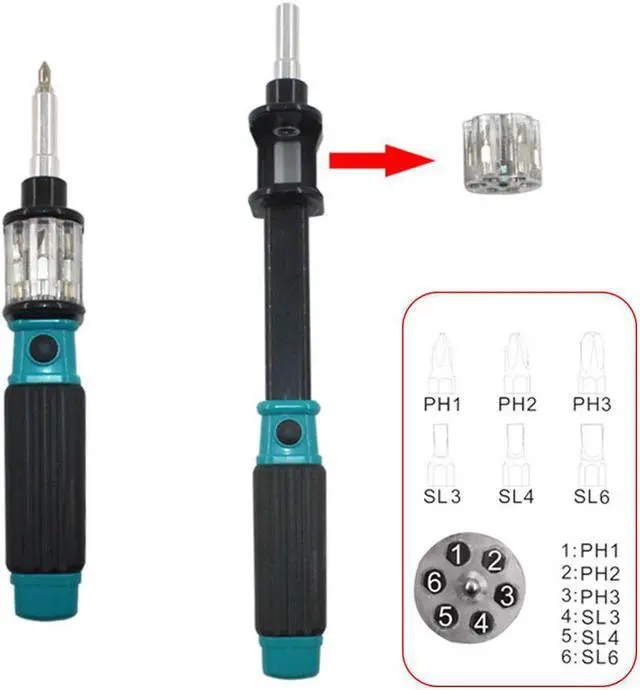 Alt view image 5 of 7 - 6 in 1 Screwdriver Set Revolver 360 Twist Magnetic Drill Bit Screwdriver Repair Tool Set Hand tools New