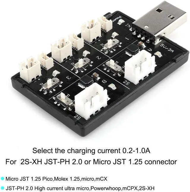 Alt view image 3 of 9 - U5 1-2S LiPo LiHV Battery Charger with USB Port MCPX MCX JST-PH 2.0 Molex 1.25