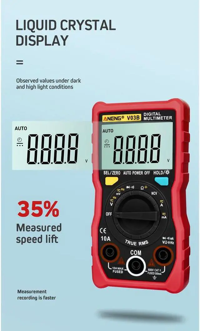 Alt view image 2 of 7 - ANENG V03B LCD Analog Digital Multimeter Tester 4000 Counts Multimetro Esr Meter Multimeter Auto Power Off Peak Auto Meter - Red