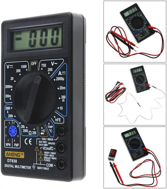 Alt view image 4 of 7 - Aneng DT-838 LCD Digital Multimeter Electric Voltmeter Ammeter Tester AC/DC 750/1000V Amp Volt Ohm Portable Electric Multi Tester Tool