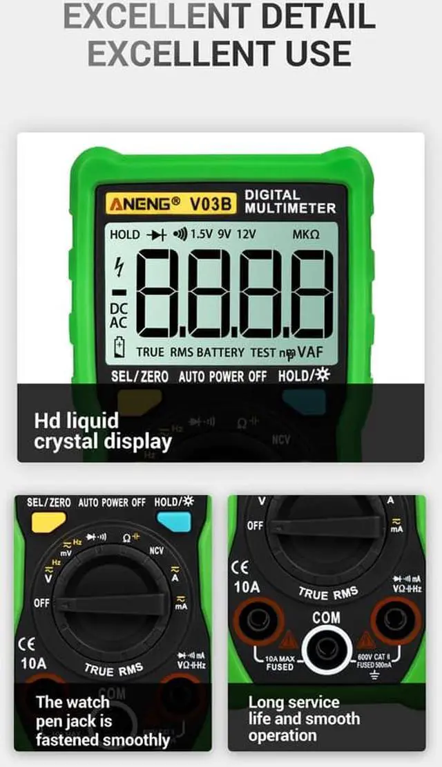 Alt view image 2 of 7 - ANENG V03B LCD Analog Digital Multimeter Tester 4000 Counts Multimetro Esr Meter Multimeter Auto Power Off Peak Auto Meter - Green