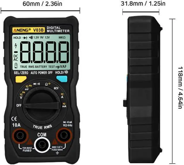 Alt view image 5 of 6 - ANENG V03B LCD Analog Digital Multimeter Tester 4000 Counts Multimetro Esr Meter Multimeter Auto Power Off Peak Auto Meter - Black