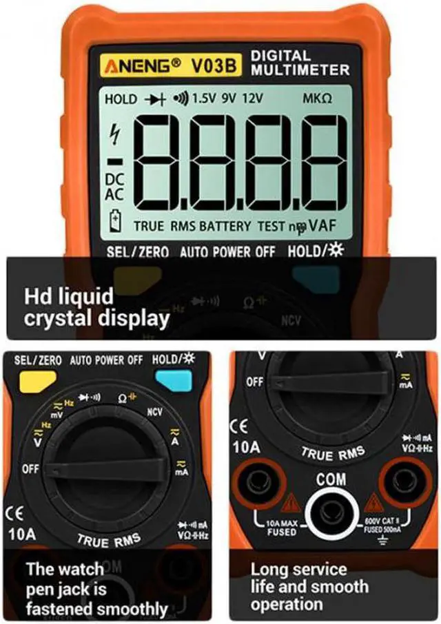 Alt view image 2 of 7 - ANENG V03B LCD Analog Digital Multimeter Tester 4000 Counts Multimetro Esr Meter Multimeter Auto Power Off Peak Auto Meter - Orange