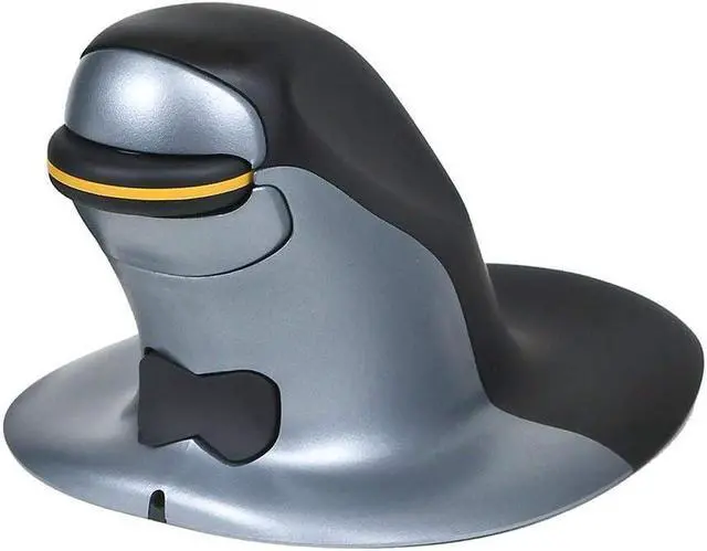 Main image of Penguin Ambidextrous Wired Ergonomic Mouse USB, Alleviates RSI, Easy-Glide, Vertical Design, PC Computer & Apple Mac Compatible (Black/Silver, Size: Large)