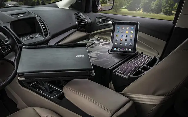 Alt view image 2 of 4 - AutoExec AUE16073 Reach Front Seat Car Desk Green Camouflage Finish with Tablet Mount
ReachDesk-01 FS Tablet GC