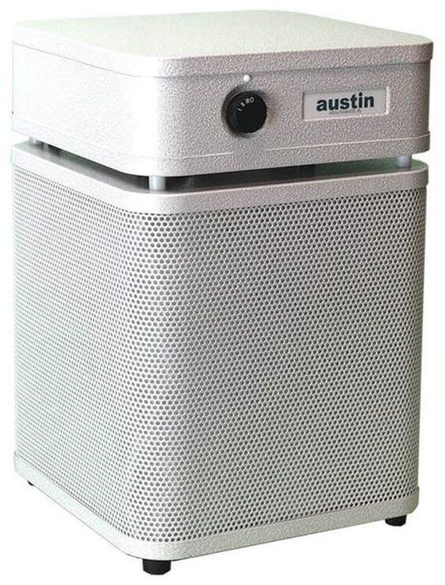 Main image of The Austin Air HealthMate Plus Junior (Model A250A1) in Sandstone is a compact, medical-grade air purifier designed to filter chemicals, VOCs (volatile organic compounds), gases, and fine particulates