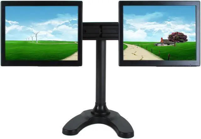 Alt view image 7 of 8 - Dual Monitor Stand, Free Standing Sliding Arm Monitor Mount for Two LCD Screens