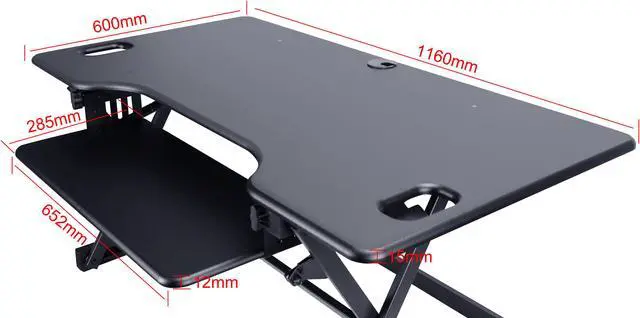 Alt view image 4 of 17 - Rocelco Deluxe 46" wide Height Adjustable Standing Desk Riser with Extended Vertical Range (Black)