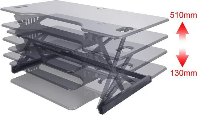 Alt view image 6 of 17 - Rocelco Deluxe 46" wide Height Adjustable Standing Desk Riser with Extended Vertical Range (Black)