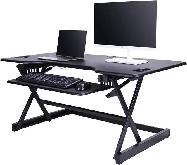 Alt view image 2 of 17 - Rocelco Deluxe 46" wide Height Adjustable Standing Desk Riser with Extended Vertical Range (Black)