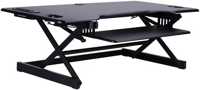 Alt view image 2 of 6 - Rocelco 46" Sit To Stand Adjustable Height Desk Riser w/ USB & AC (BLACK)