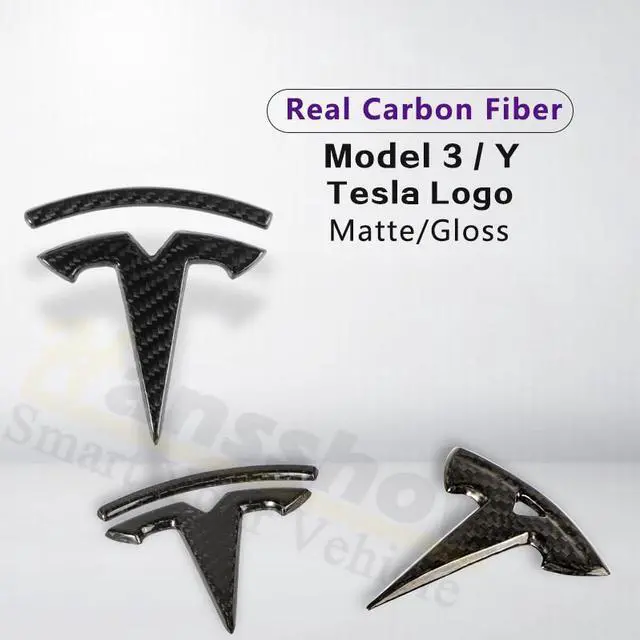 Alt view image 7 of 7 - Real Carbon Fiber Tesla Emblem Model Y Gloss (Front & Rear)