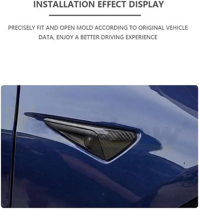 Alt view image 4 of 6 - Real Carbon Fiber Side Camera Turn Signal Cover for the Tesla Models 3/Y (Gloss)