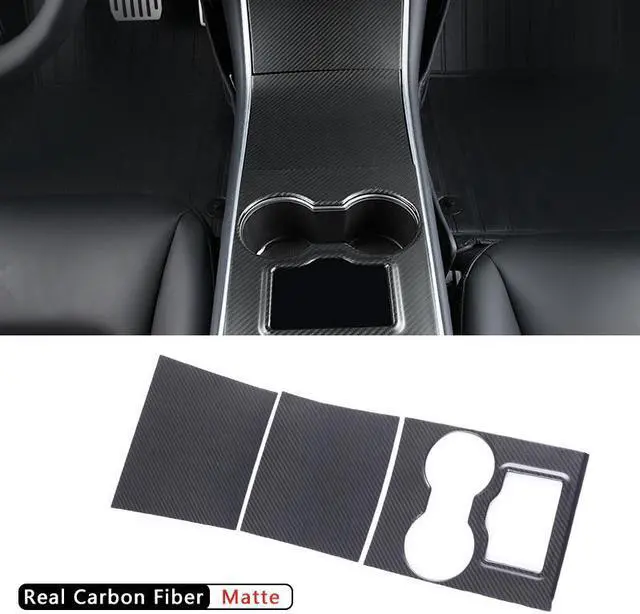 Alt view image 3 of 7 - Real Carbon Fiber Center Console Trim Panel Cover for the Tesla Model 3 and Y (2pc set) (GLOSS)