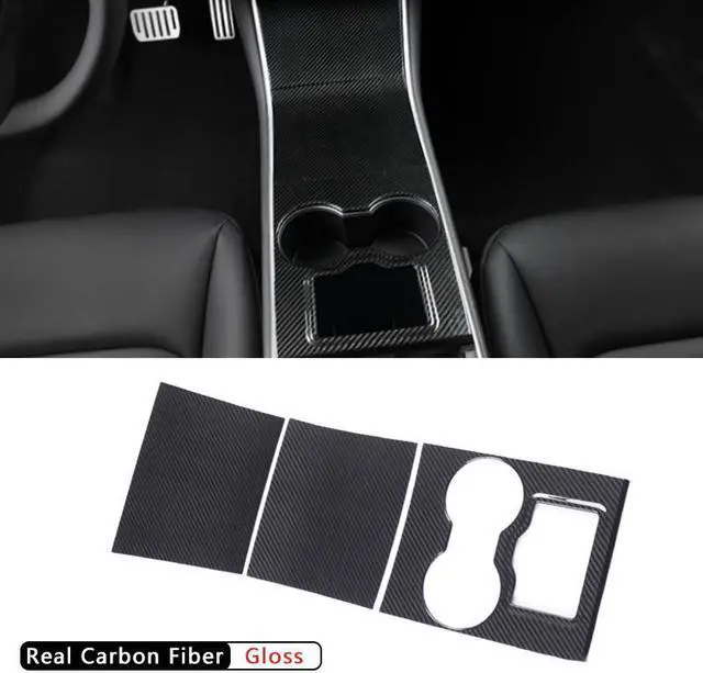 Alt view image 4 of 7 - Real Carbon Fiber Center Console Trim Panel Cover for the Tesla Model 3 and Y (2pc set) (GLOSS)