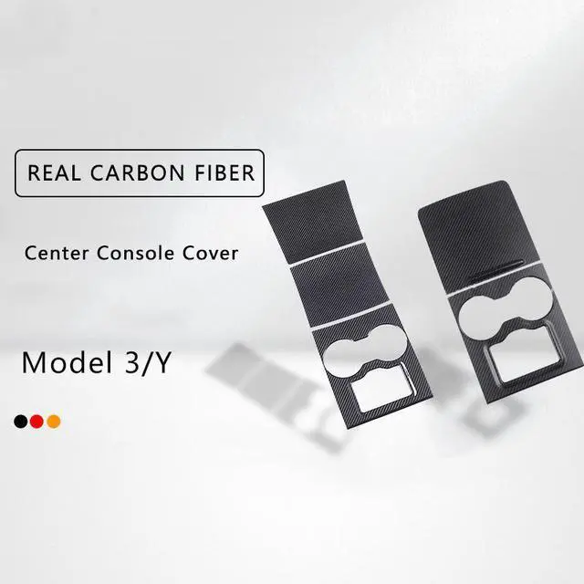Alt view image 2 of 7 - Real Carbon Fiber Center Console Trim Panel Cover for the Tesla Model 3 and Y (2pc set) (MATTE)