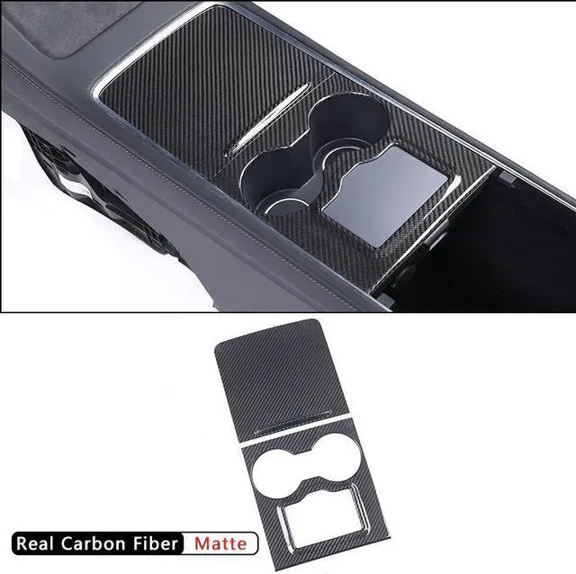 Alt view image 5 of 7 - Real Carbon Fiber Center Console Trim Panel Cover for the Tesla Model 3 and Y (2pc set) (MATTE)