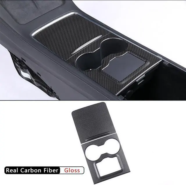 Alt view image 6 of 7 - Real Carbon Fiber Center Console Trim Panel Cover for the Tesla Model 3 and Y (2pc set) (MATTE)
