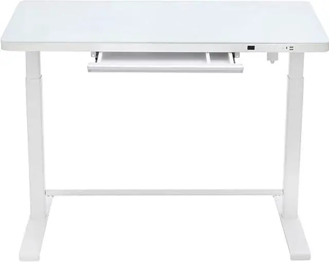 Alt view image 3 of 7 - Rise Up Glass Electric Standing Desk 23.7x 45.3” glass desktop adjustable height 27-46.3” sit stand-up ergonomic office computer workstation memory usb c charging ports outlets easy assembly white