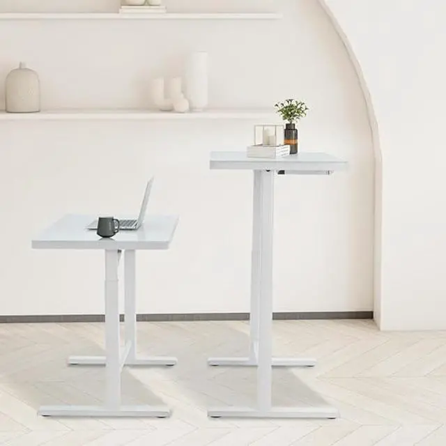 Alt view image 7 of 7 - Rise Up Glass Electric Standing Desk 23.7x 45.3” glass desktop adjustable height 27-46.3” sit stand-up ergonomic office computer workstation memory usb c charging ports outlets easy assembly white
