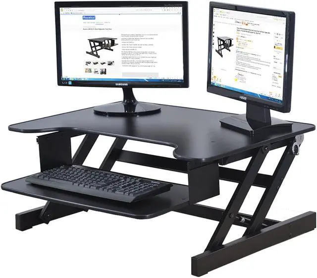 Alt view image 6 of 15 - Rocelco Height Adjustable Standing Desk Riser - ADR 32" wide - Black Finish - with Bonus Screen Cleaner